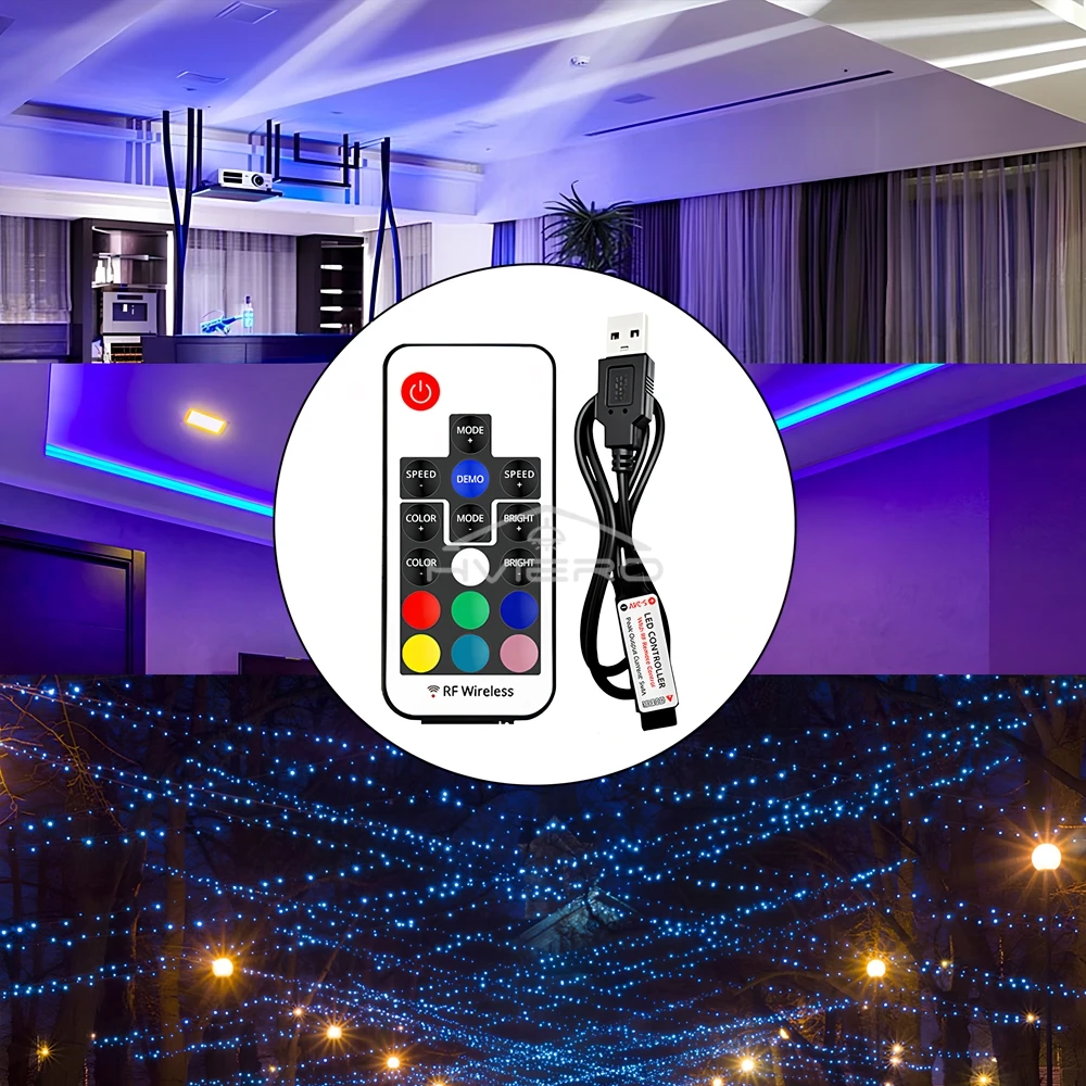 DC 5V USB RGB 제어 LED 라이트 스트립, 3K 17K 24K 무선 원격 키 LED 컨트롤러, 144W 고전력 조광기 스위치 변색