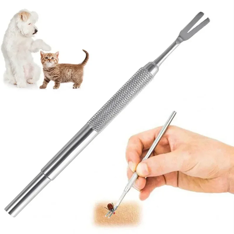 2-in-1-Zeckenpinzette aus Edelstahl, professionelles Zeckenentfernungswerkzeug zum sicheren Entfernen großer und kleiner Zecken von Katzen und Hunden – Detail 4