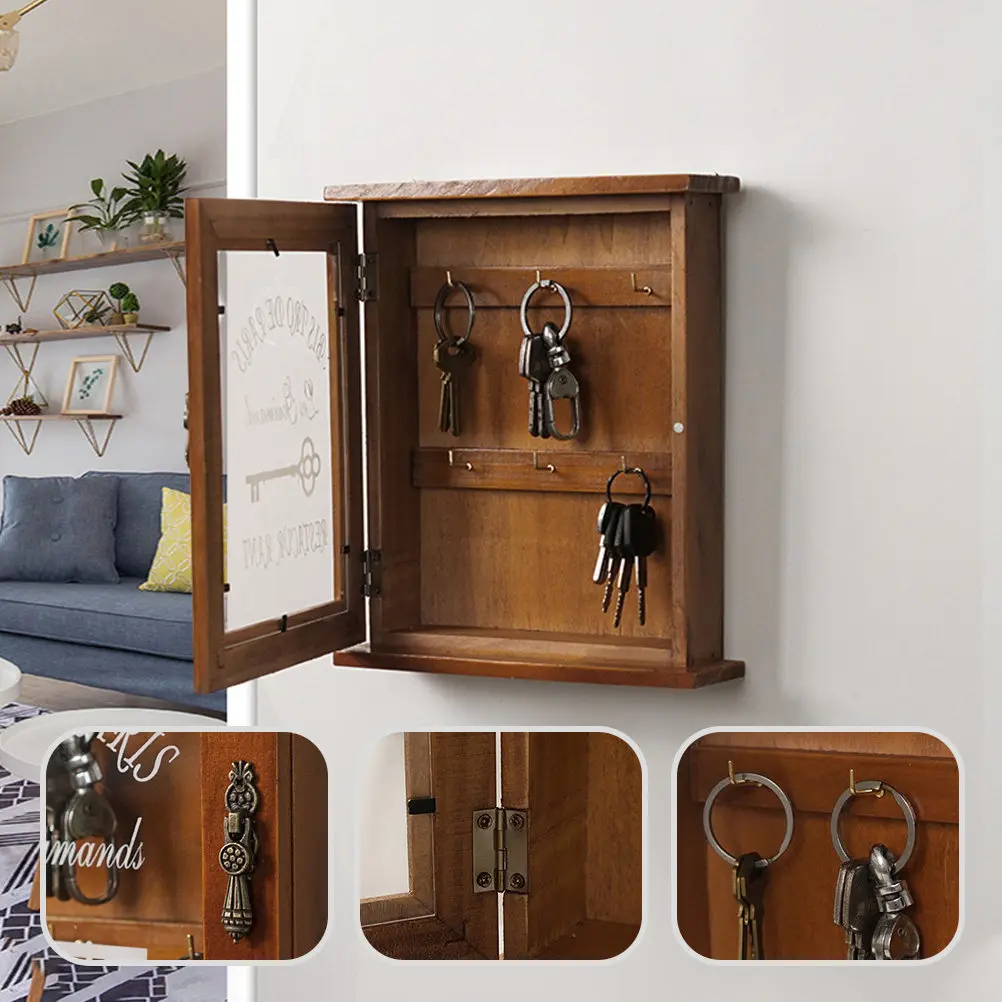 1Pcs Elegant Wall Hanging Key Box Premium Material Crafted Wooden Key Locker for Hallway Entryway Garage Home Decor Storage