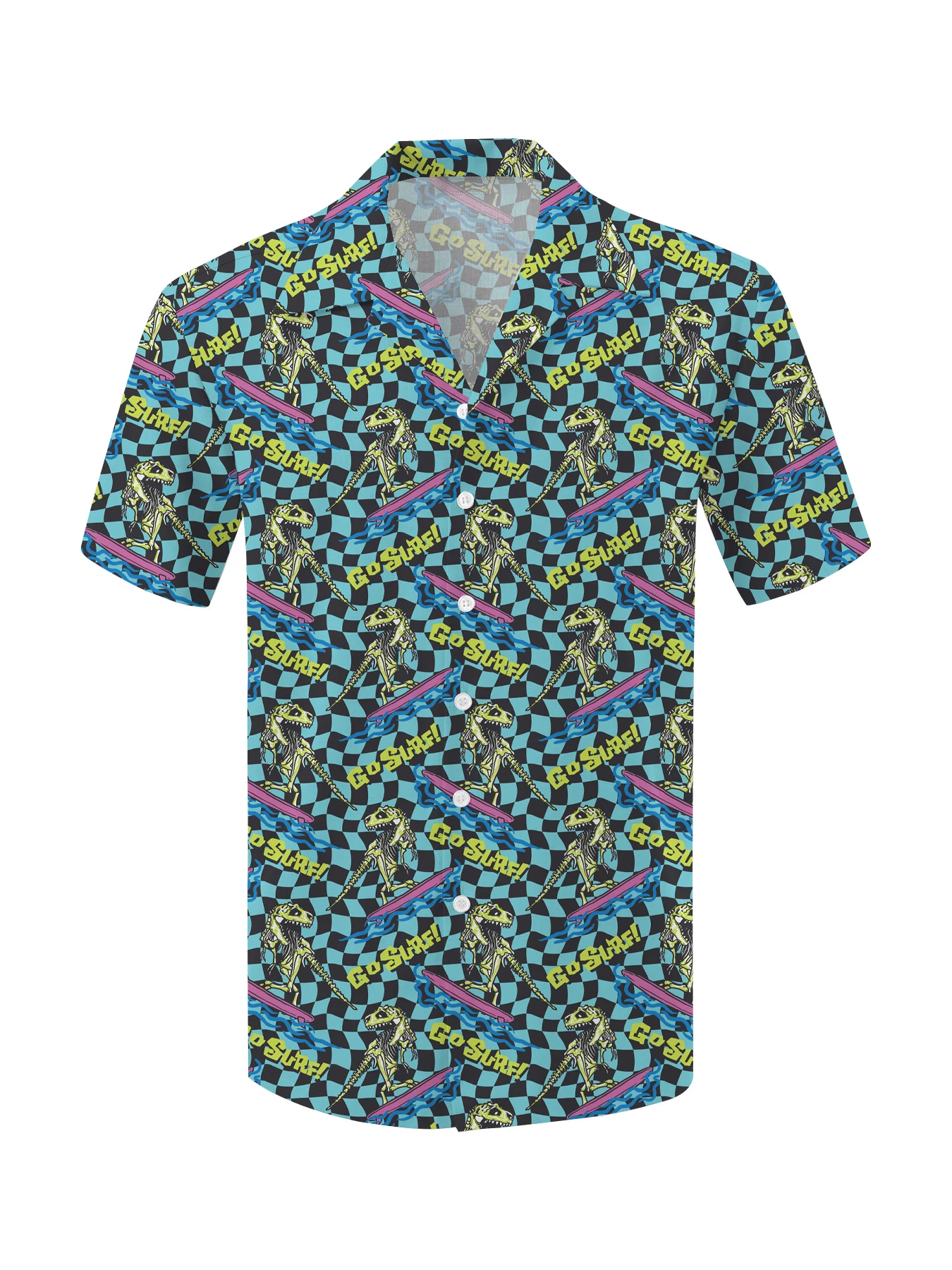 Summer Casual Oversized Short Sleeve Shirt Dinosaur Print 3D Loose Comfortable Hawaiian Beach Simple Single Breasted