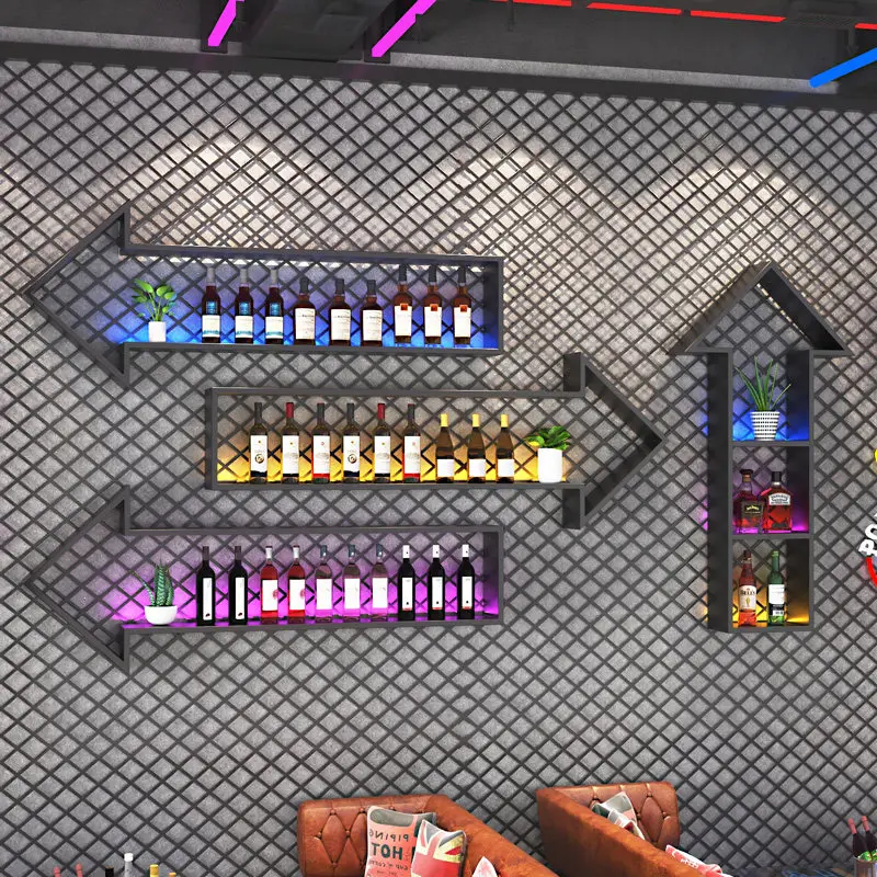 

#@Bar iron art wine rack, wall-mounted storage shelf, dining bar beverage and drink rack, decorative wall-mounted wine cabinet