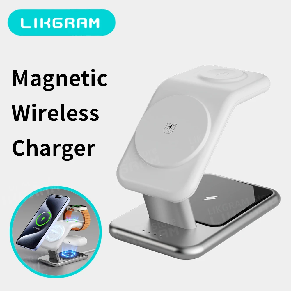 

LIKGRAM 3 In 1 Wireless Charger Stand Holder for MagSafe for apple iPhone 12-17 Apple Watch AirPods 3-4(not for Airpods 2)Y10