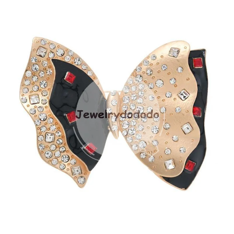 Dual Tone Matte Gold Butterfly Brooch Retro Starlight Diamond Decor Pin Elegant Lady Lapel Pin for Banquet Attire