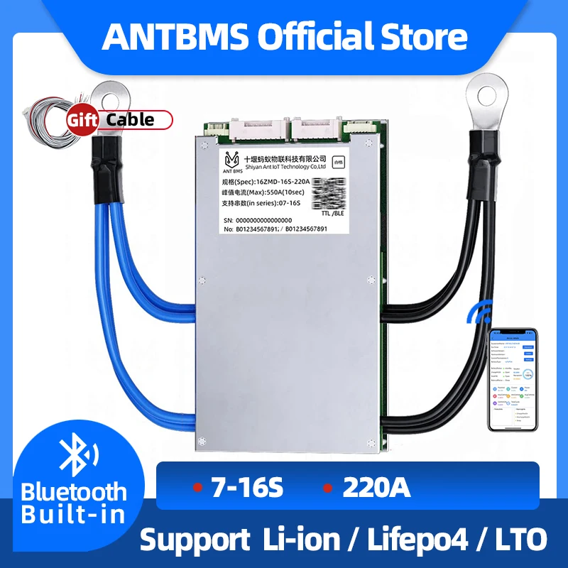 smart ant bms 7S 8S 9S 10S 11S 12S 13S 14S 15S 16S Li-ion LiFePo4 LTO 220A 550A 24V 36V 48V 60V 72V Bluetooth Built-in balance