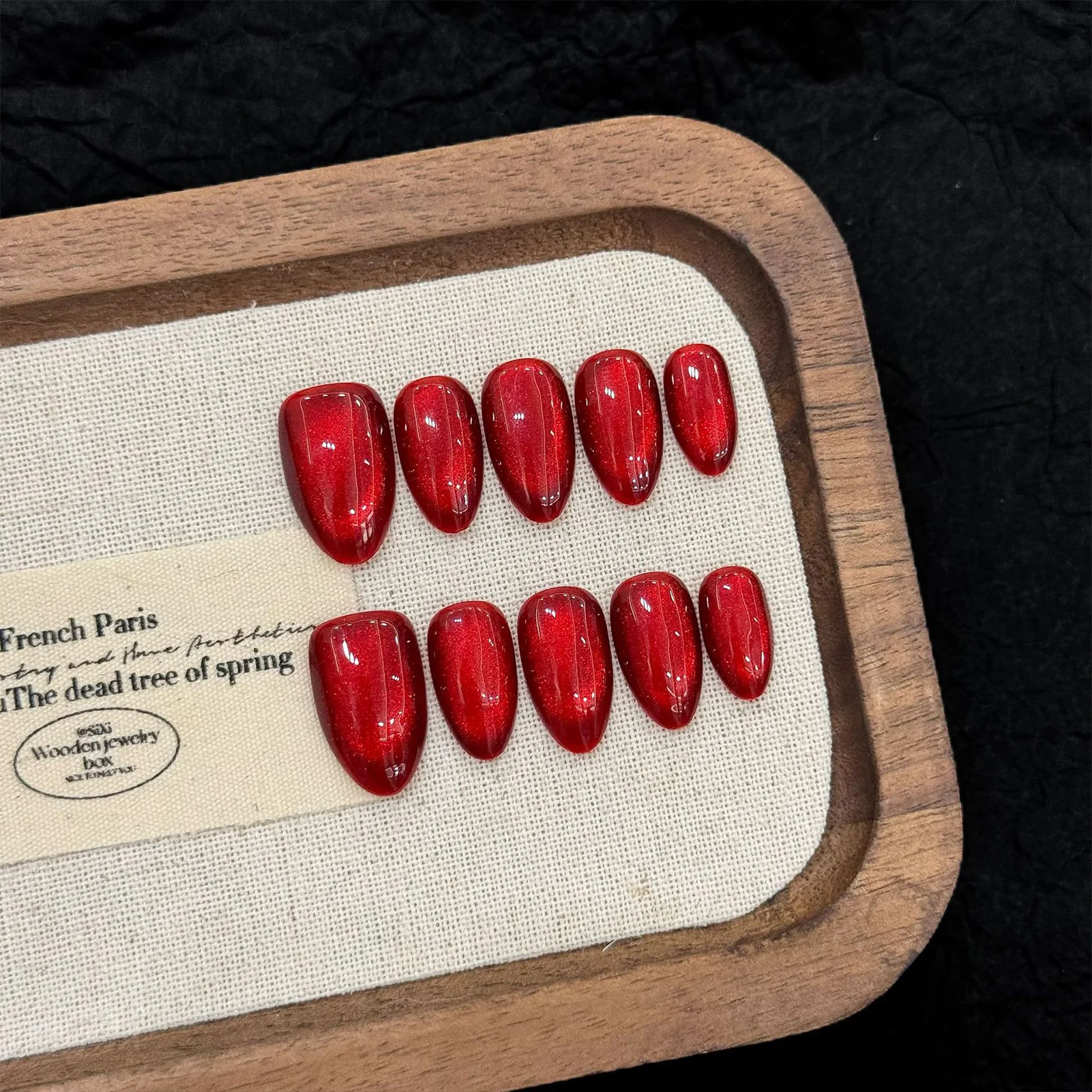 

10 шт., винтажные накладные ногти ручной работы, винно-красные, кошачий глаз, накладные ногти, хрустальные вспышки, стеклянные бусины, осенние накладные ногти, маникюр, короткие