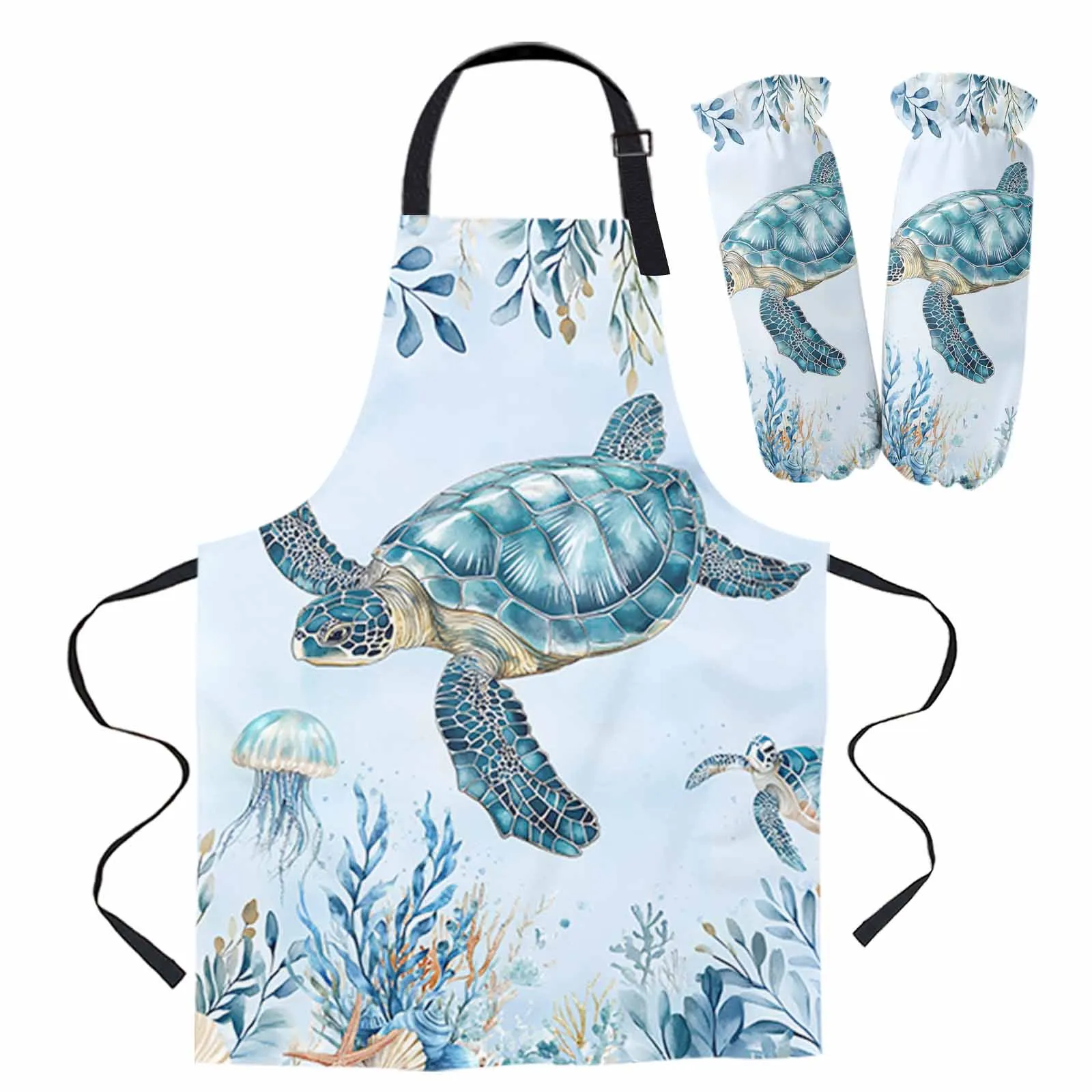 

Летний кухонный фартук с изображением черепахи и морской жизни, фартуки без рукавов для приготовления пищи, фартуки для инструментов для уборки дома