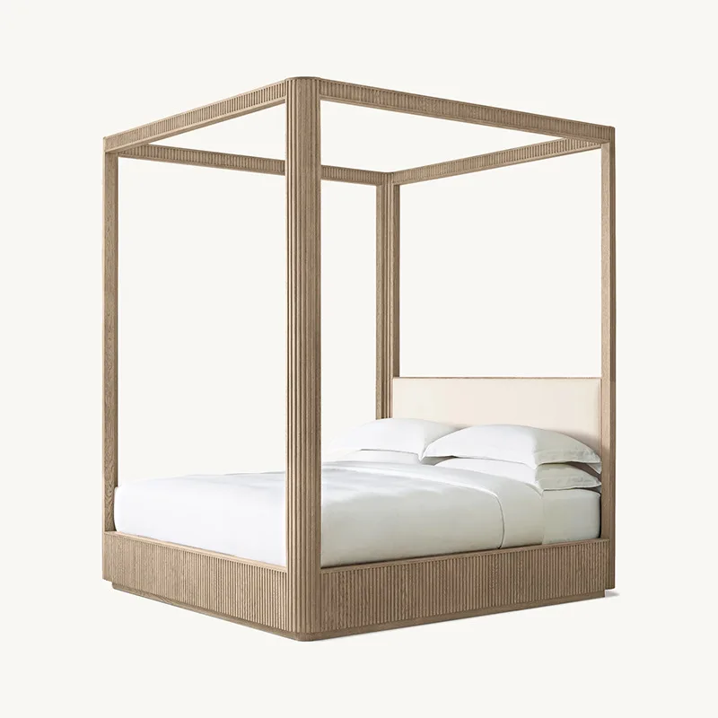 

Double bedroom bed Red oak log bed Classic American casual master bed