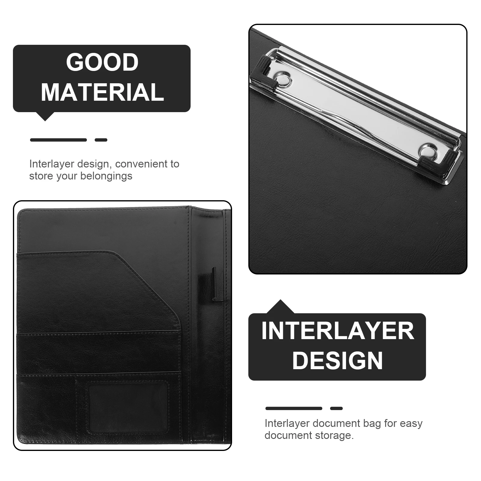 

Interlayer Design Professional Portfolio Organizer Document Metal Clips Business File Folder Office Storage Multiple Slots Card
