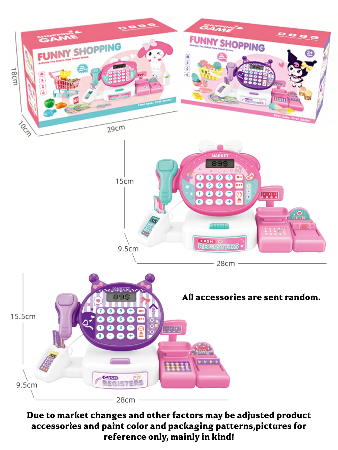 Mini Cartoon Cash Register with Lights:Supermarket Simulation with Scanning, Calculate,Cart—Interactive Parent-Child Toy Set