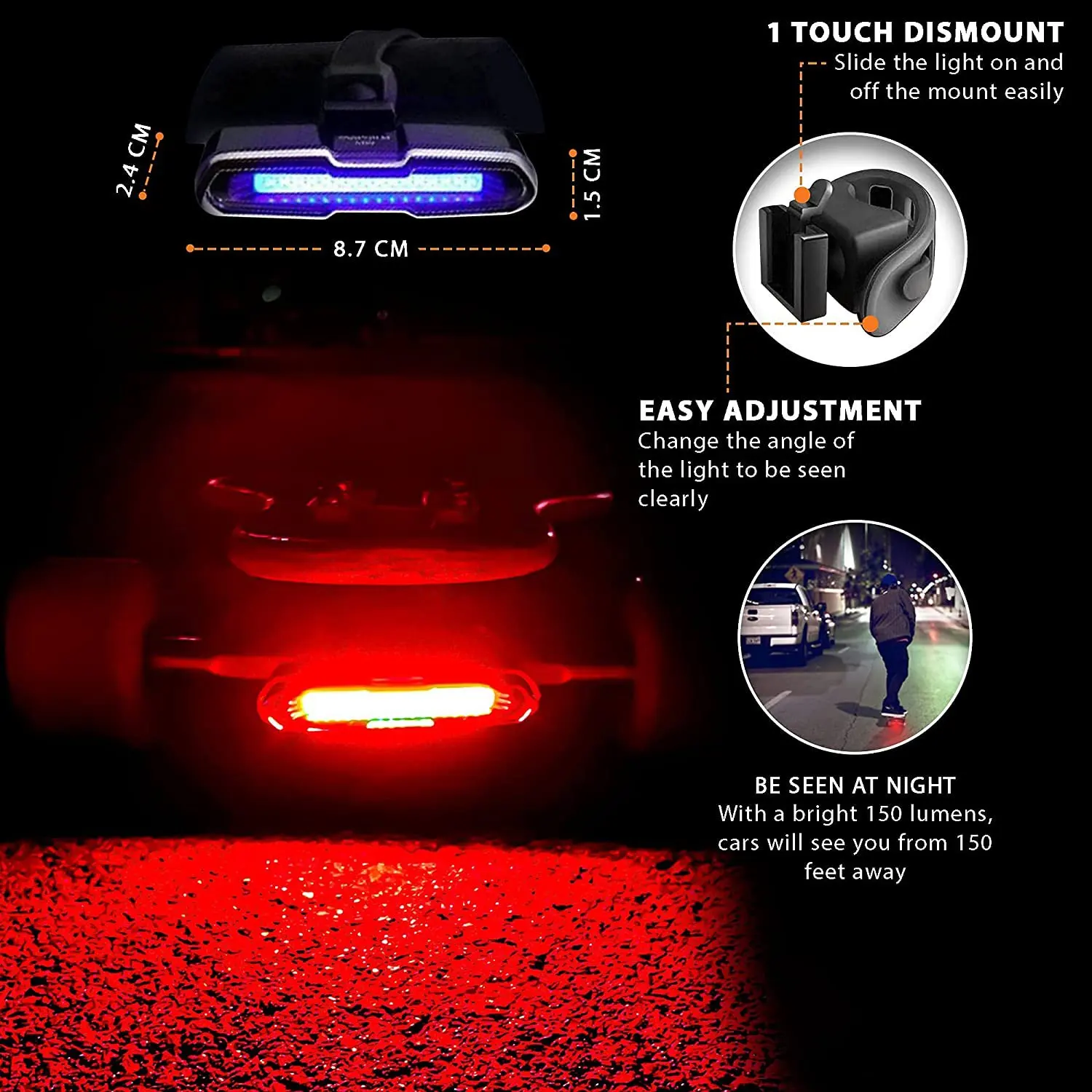RISE LED Skateboard Light Longboard Lights Skateboard Lights Fits on Any Longboards Bikes Scooters Headlights or Tail Lights