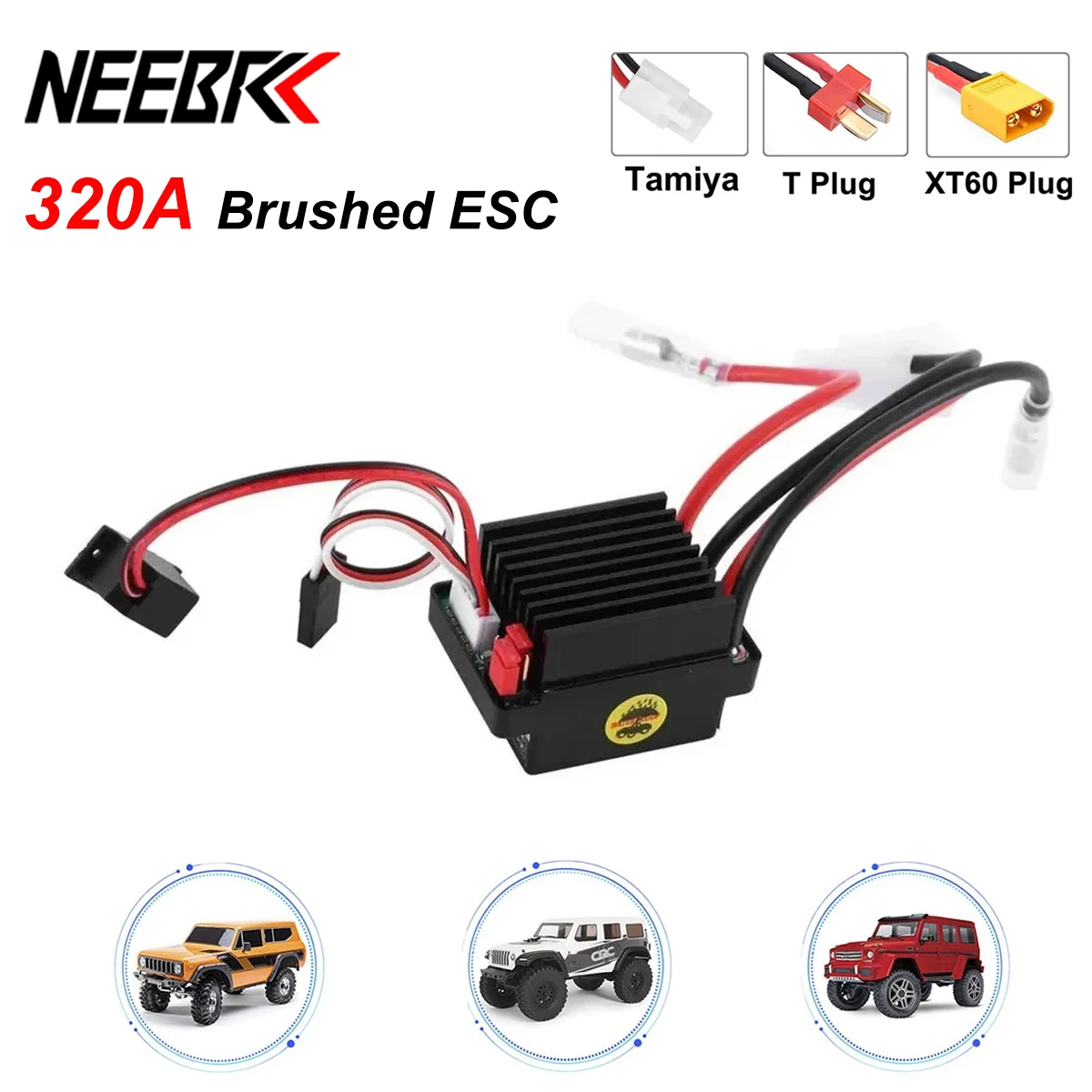 

NEEBRC 320A Waterproof 5V/2A BEC 60A Electronic Speed Controller 2-3S Brushed ESC for 1/10 RC Crawler Car Motor TRX AXIAL HSP