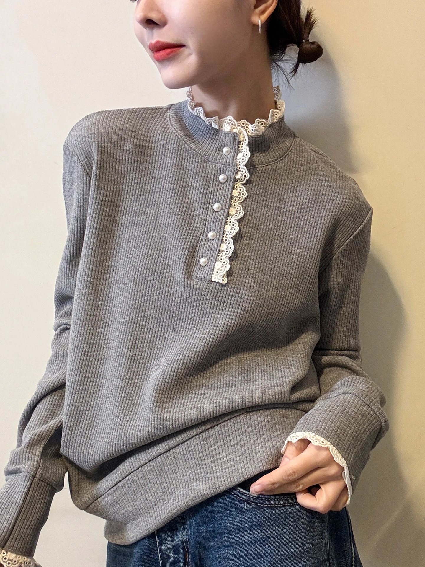 سترة محبوكة أنيقة غير رسمية صديقة للبشرة طويلة Sve كشكش Cisas سترة حمراء شتوية أنيقة فضفاضة تناسب الكورية Sle #4