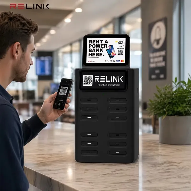 Hot Sale 8-Inch Screen Shared Power Bank Rental Dock 12 Slot 40W Fast Charging Cell Phone Charging Kiosk Station for Business