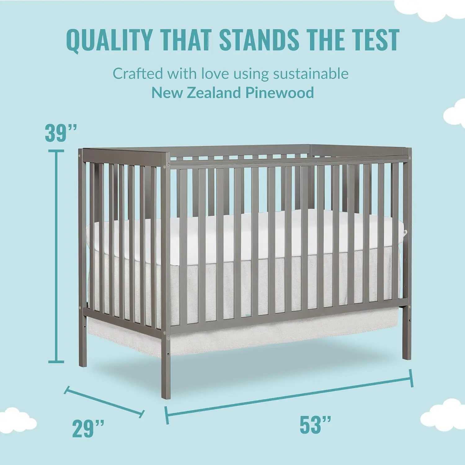 Dream On Me Synergy 5-in-1 Convertible Crib in Cool Grey, Greenguard Gold Certified