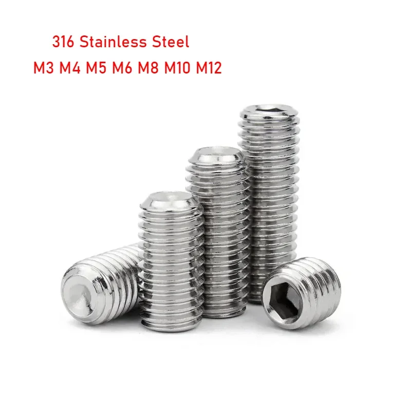 316 Stainless Steel Set Screws With Concave End Hexagon Socket Set Screws Without Head M3 - M12