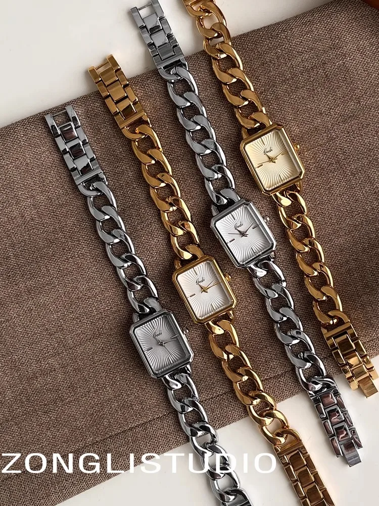 Women Quartz Watch Luxury Square Gold Rectangle Sliver Clock Reloj Ladies Stainless Steel Bangle Bracelet Style Wristwatch