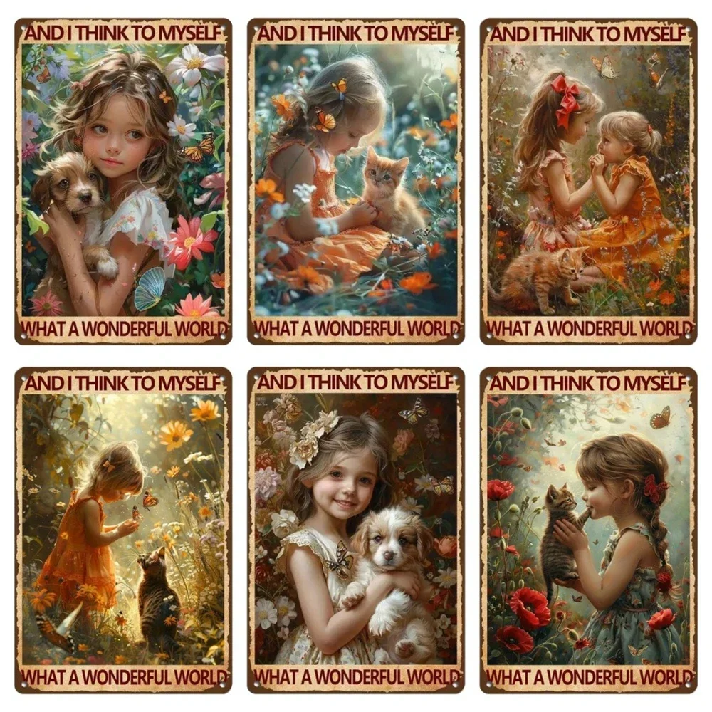 Vintage Merry Christmas Metal Tin Sign, Retro What A Wonderful World Girl, Wall Poster Jingling Bell, Home Decoration, WY297