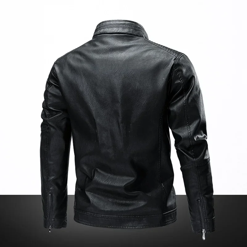 Vintage Classic Men's Motorcycle Jacket Pu Leather Autumn Winter Casual Clothing for Men Solid Colors Stand Collar Windbreaker