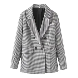 2024ZAR Spring/Summer New Women's European and American style niche double breasted thousand bird grid loose suit jacket