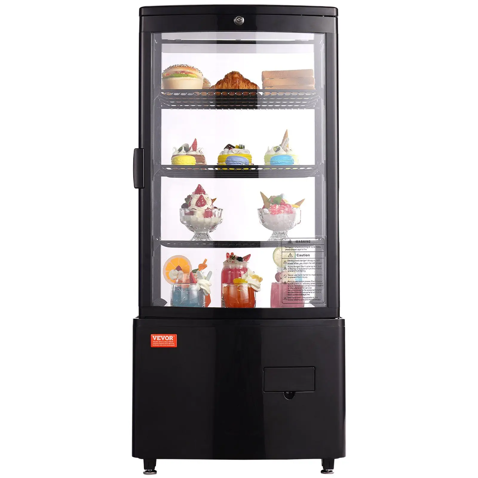 Refrigerated Display Case, 3 Cu.Ft./85L Countertop Pastry Display Case, 3-Tier Commercial Display Refrigerator with LED Lighting