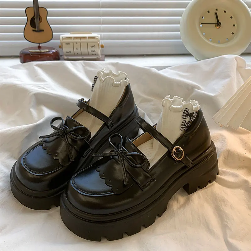 Women Shoes Autumn Bow-Knot Female Footwear Oxfords Clogs Platform Fall Butterfly Dress New Leather Creepers Mary Janes image 4