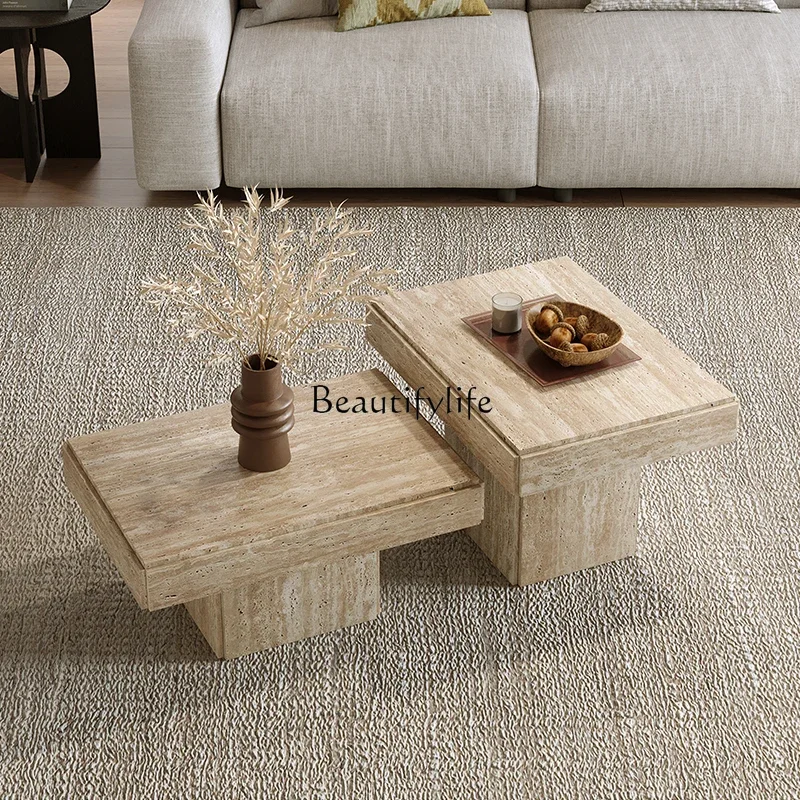 

44Wabi Sand Wind Natural Travertine Coffee Table Living Room Light Luxury Coffee Table