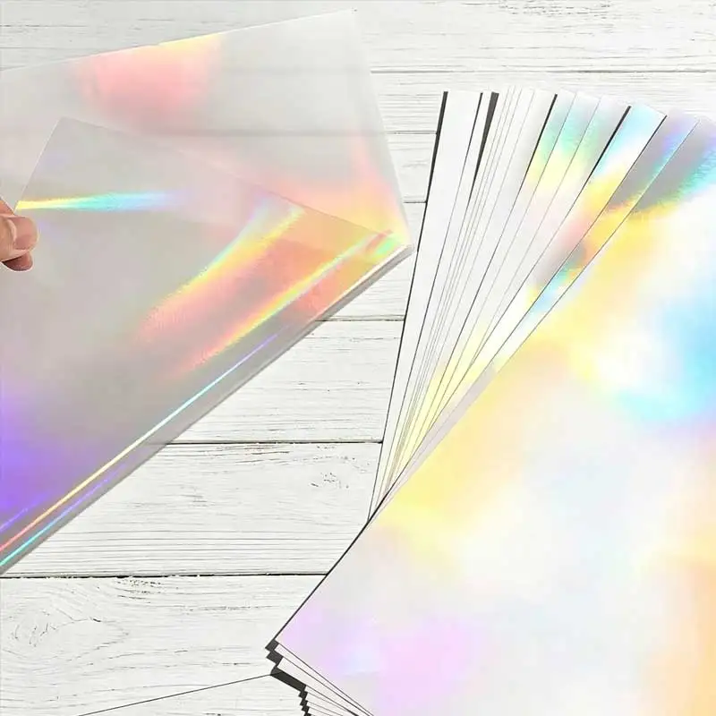 50 Sheets Holographic Cold Laminating Film 4.1x2.9Inch Waterproof Self Adhesive Transparent Film For DIY Card Photo Sticker