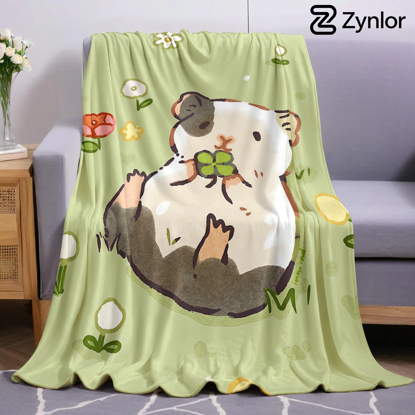 Clover Hamster Cartoon Anime Print Flannel Blanket Soft Warm Throw for Kids Bedroom Sofa Bed Christmas Office Car