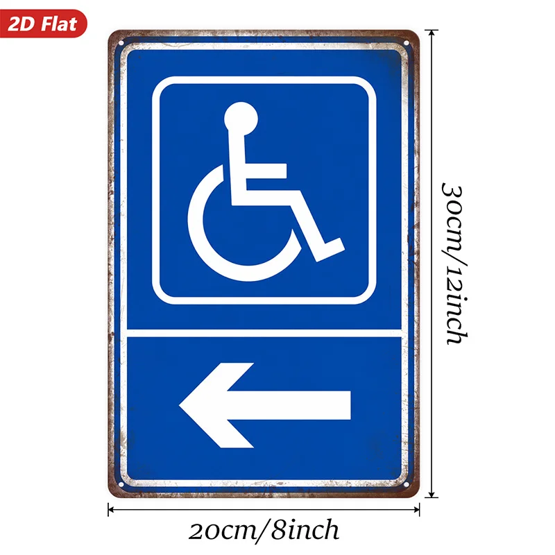 2D Flat, 1pc Metal Sign Wall Art, Handicap Symbol Decorative Art, Blue-White Design, Directional Arrow, Home Decor, for Office,