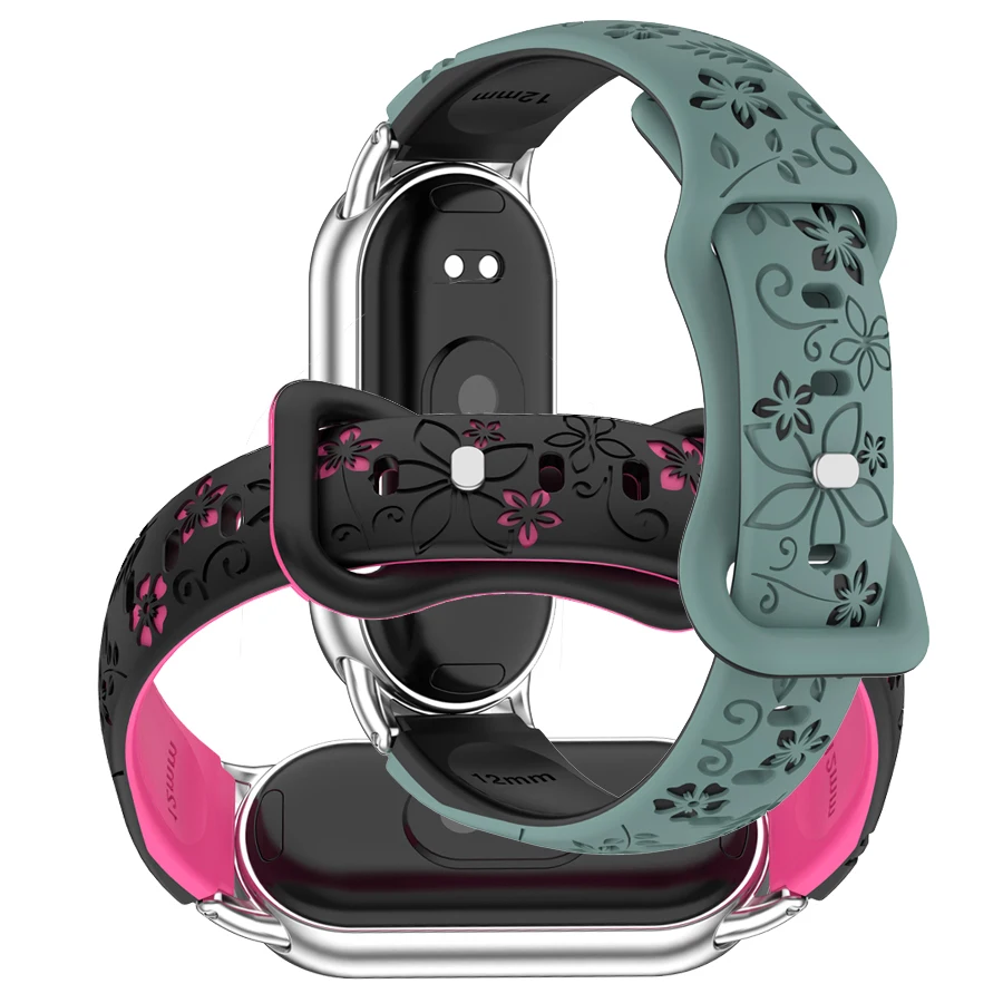 3D Engraved Flower Strap for Xiaomi Miband 11 10 9 8 Smartwatch Sport Wristband Correa Strap for Mi Band 8 9 10 Replace Bracelet