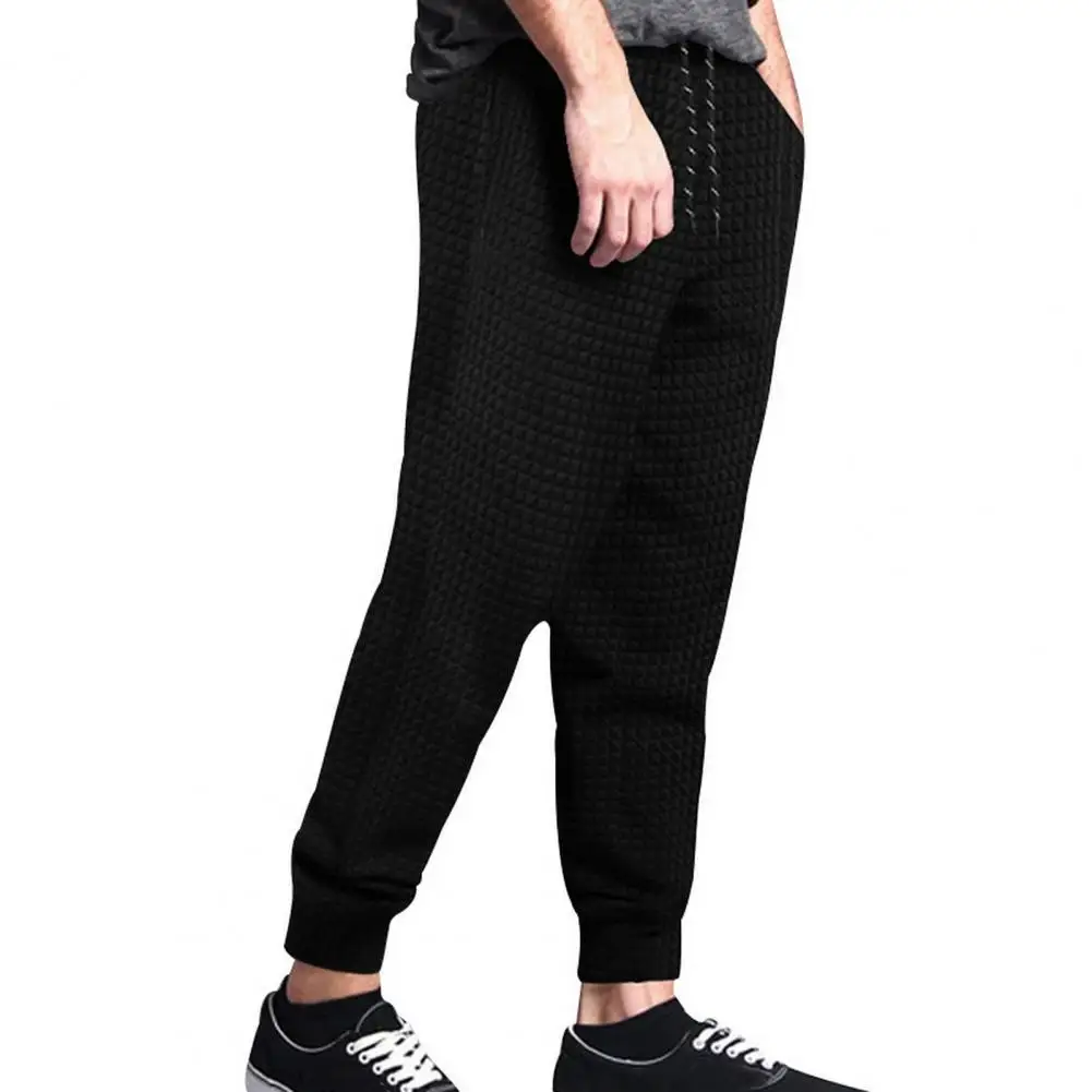 

Pocket Pants Men's Waffle Texture Drawstring Sweatpants with Elastic Waist Pockets for Spring Fall Casual Soft Ankle-banded Long