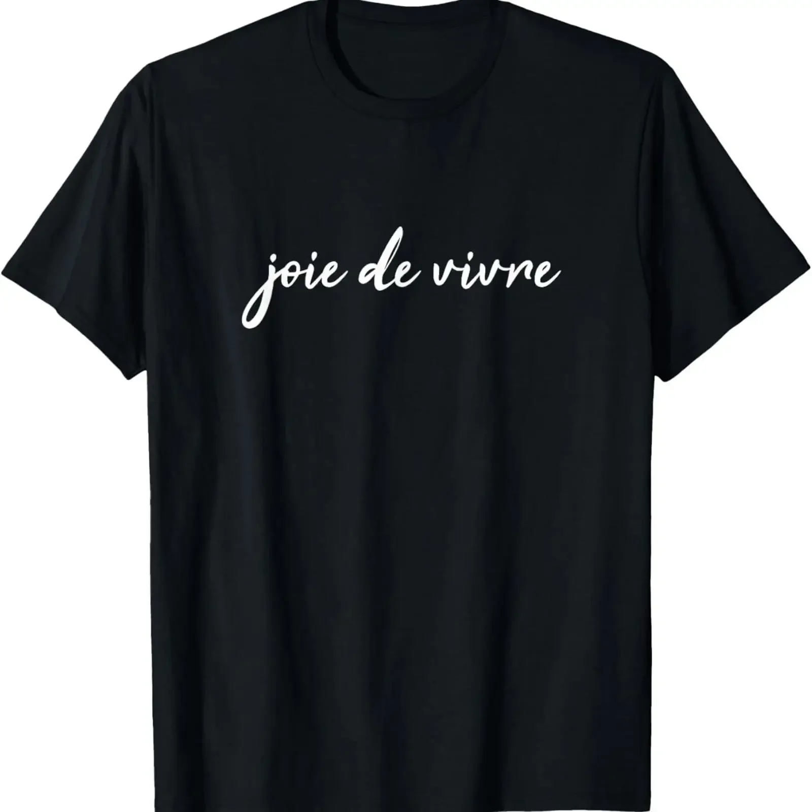 T-shirt unisexe avec citation en français « Joie de vivre », style vintage, légèrement graphique, pour un usage quotidien, confortable, respirant et élégant