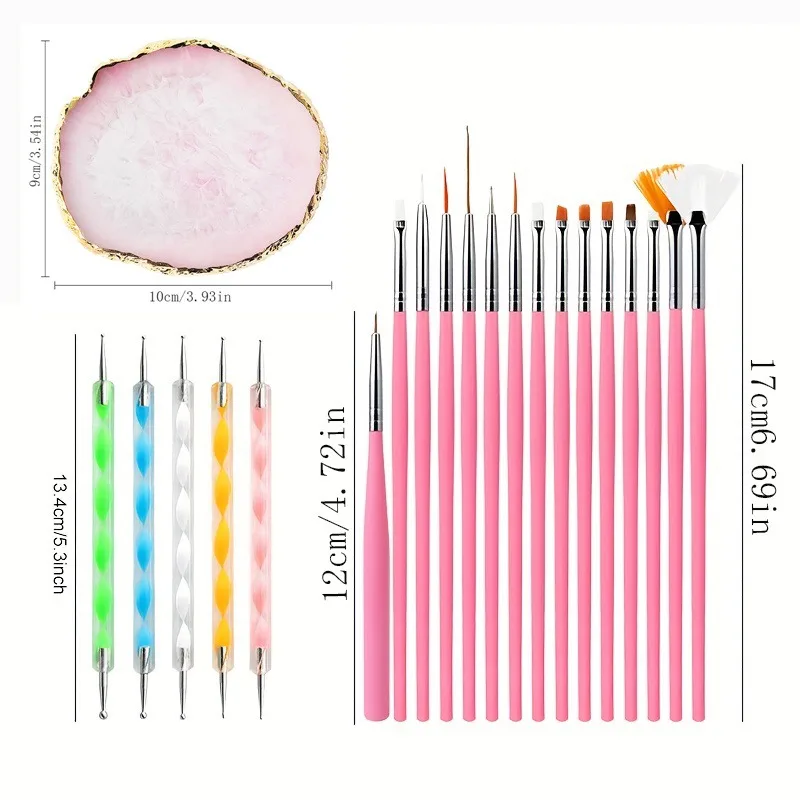 21PCS Set di pennelli professionali per nail art Punta di design Linee di gel UV acrilico Pittura Disegno Intaglio Penna punteggiata Strumento per manicure fai da te