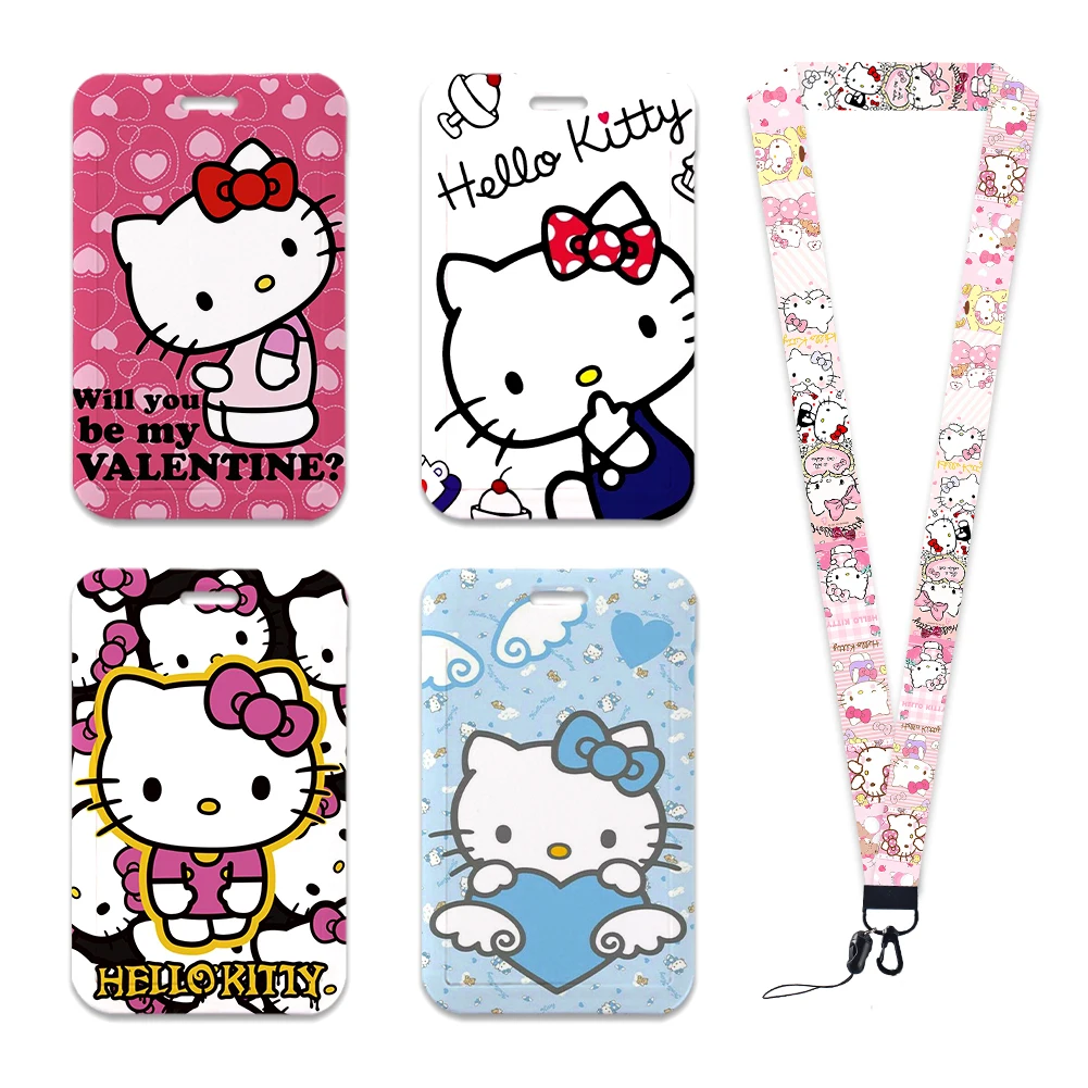 Hello Kitty Sanrio Card Holder  Encanto ID Card Holders Lanyard Anime Credit Card Badge Holder Girl Retractable Clip