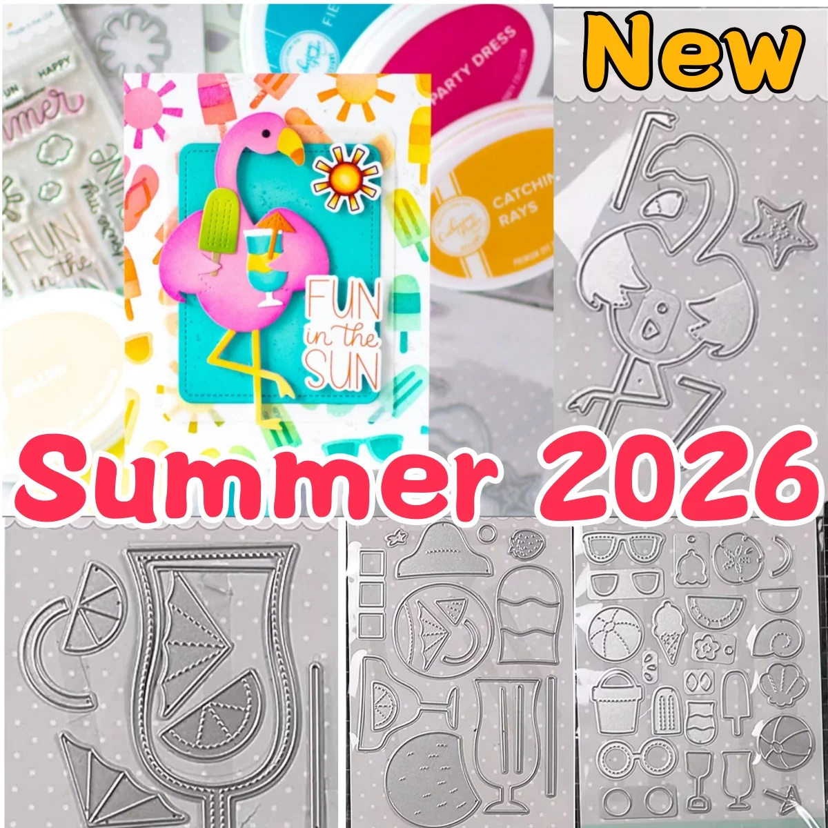 

Summer 2026 Flamingo Drinks Ice cream Metal Cutting Dies Clear Stamps Stencil for DIY Making Card Scrapbook Embossed Decoration