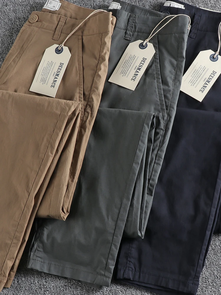 Pantalones informales de negocios de tejido fino para hombre, pantalón sencillo de moda, 97% algodón, lavado, recto, Retro, americano, novedad de primavera y verano