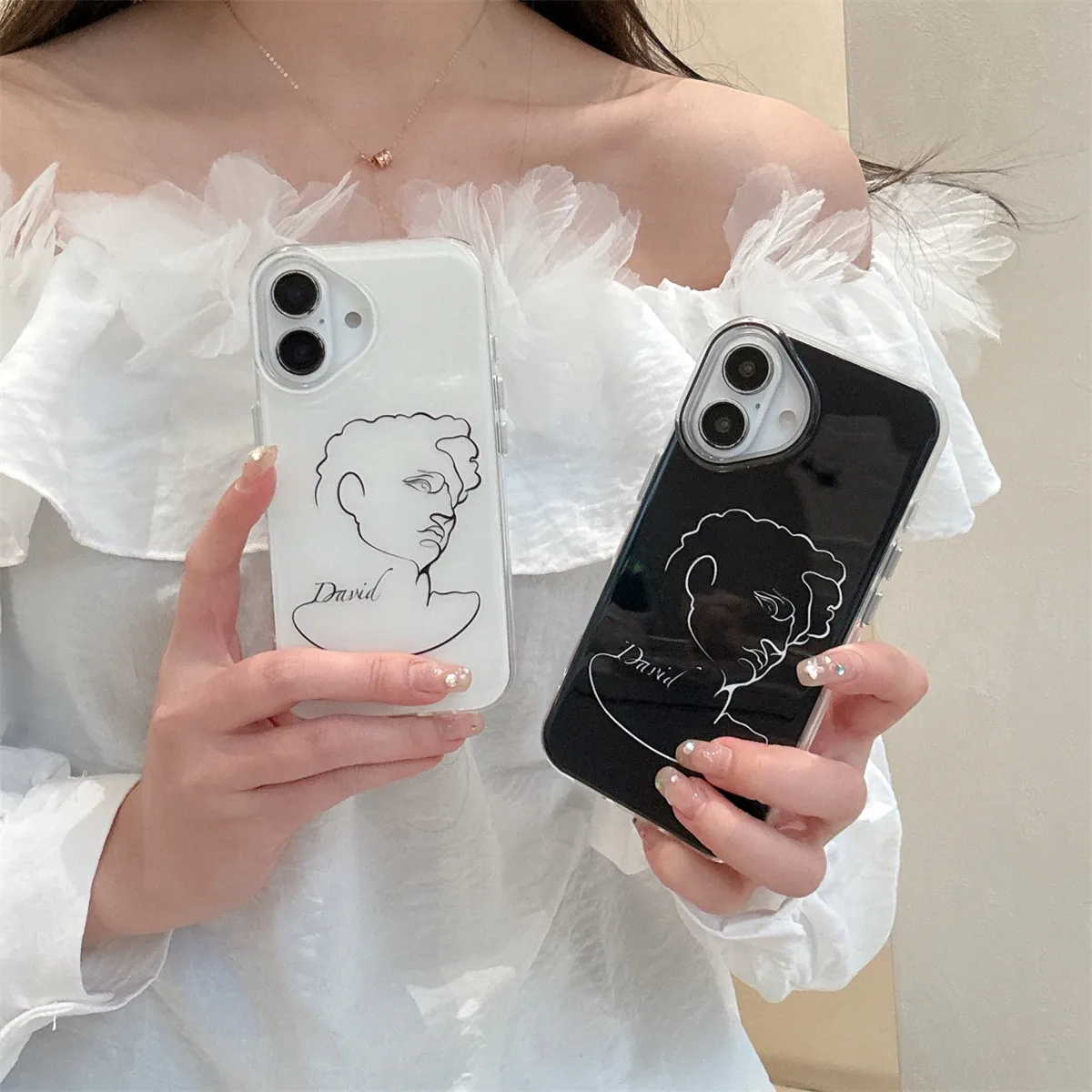 

Artistic INS Line drawing of the David Statue Black & White Chic Phone Case for iPhone 16 15 14 13 Pro Max Back Cover 16case