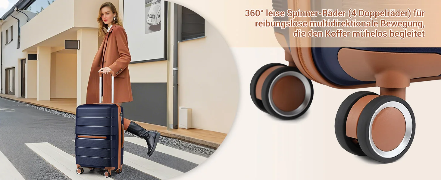 (56/66/76 cm) | British Traveller Hartschalen-Koffer mit 8 Spinnerrädern & TSA-Schloss | 100% PP | Handgepäcktauglich – Detail 4