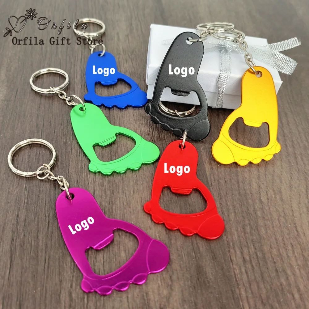 10/20/50pcs Personalized Favor Gift Baby Foot Shaped Keychain Keyring Bottle Opener Gender Reveal Baby Shower Baptism Souvenir