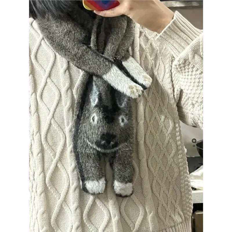 animal-scarf-plush-soft-mink-fur-thickened-warm-windproof-fake-collar-cartoon-cross-autumn-winter-neck-wrap