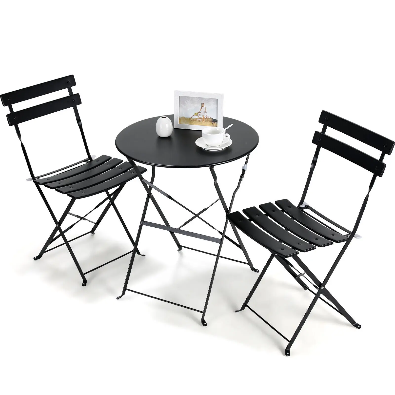 Tuinmeubilair Terrasset Bistrotafelset 3-delige stalen tafel en stoelen Opvouwbare bistroset voor gazon Balkon Achtertuin Tuin