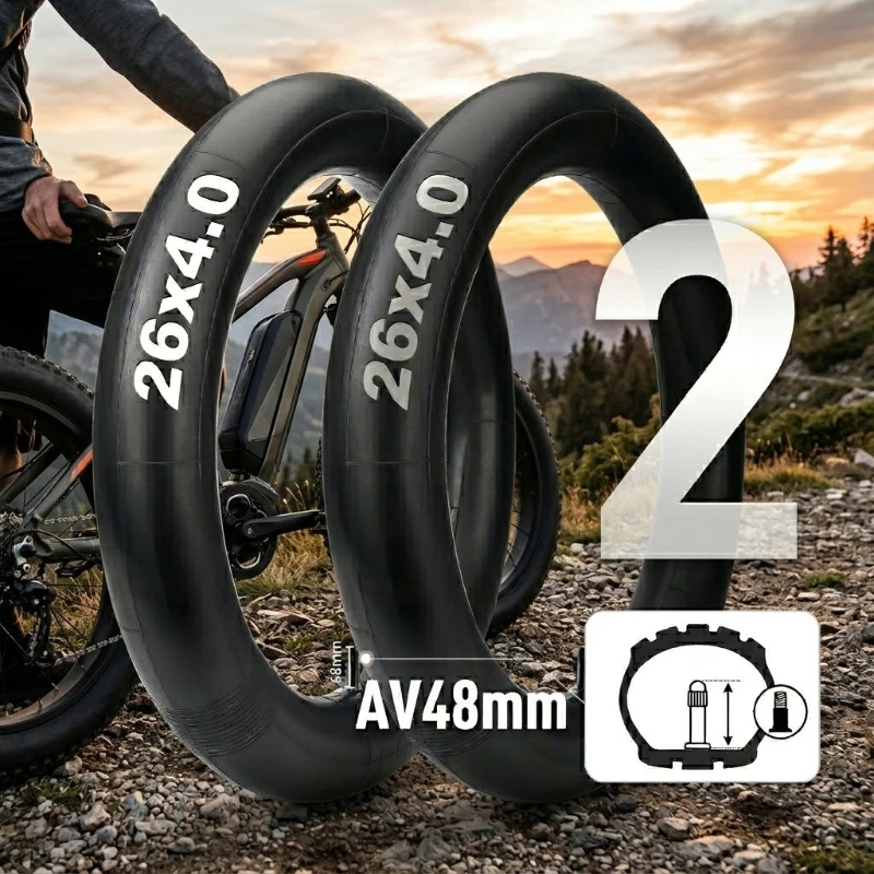 

2Pcs Bike Inner Tubes 20x4.0/4.5;26x4.0/4.5 Fat Tire Bicycle Tube AV48mm Schrader Valve For Electric E-Bike Snow Cruiser Tires