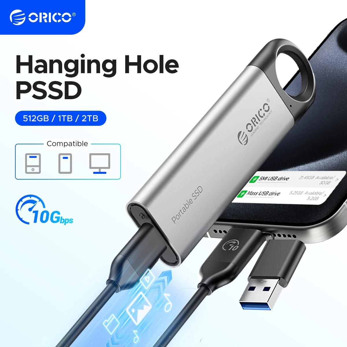 ORICO C10 Portable SSD 1000MB/S External Hard Drive USB3.2 Type-C 2TB 1TB 512GB Mini Size PSSD for Laptop Desktop Office Work