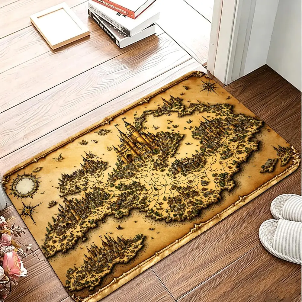 Aged Scrolls Fantasy Map Vector Floor Mat Flannel Rug Soft Non Slip Washable Door Mat For Bathroom Bedroom Kitchen Home Decor