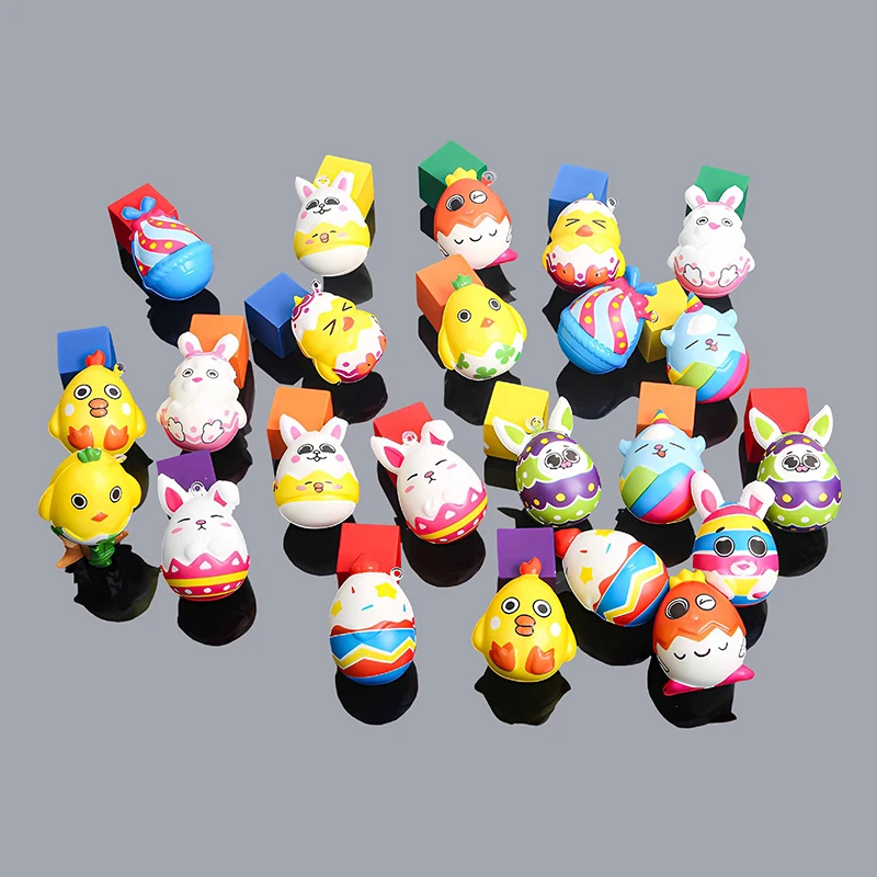 10Pcs/bag Cartoon Easter Colourful Egg Slow Rebound Toys Fun Cute Animal Soft Pinch Toys Children Stress Relief Toys DIY Pendant