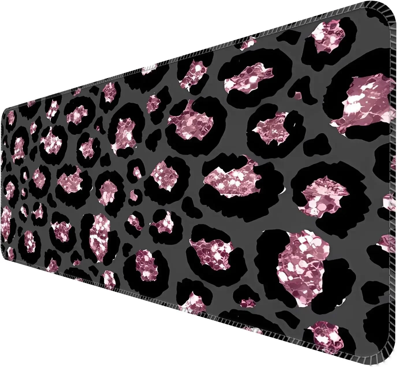Stylish Glitter Pink Black Leopard Print Large Mouse Pad Non-Slip Extended Desk Mat Gaming Office Laptop and Workstation Setup