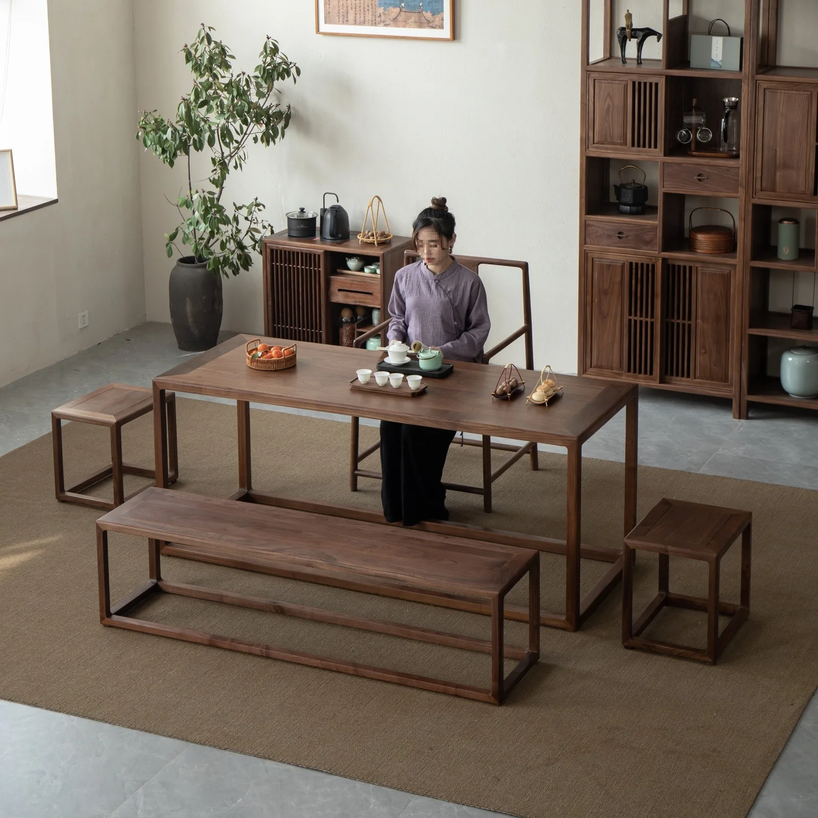 LTT household Chinese tea table New Chinese solid wood tea table Modern simple tea table and chair combination
