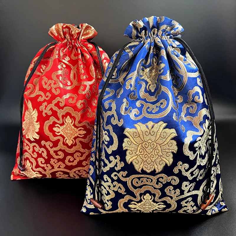 

Flower Chinese Silk Brocade Fabric Shoe Bag Drawstring Travel Bra Storage Bags Shoes Pouch Covers with lined