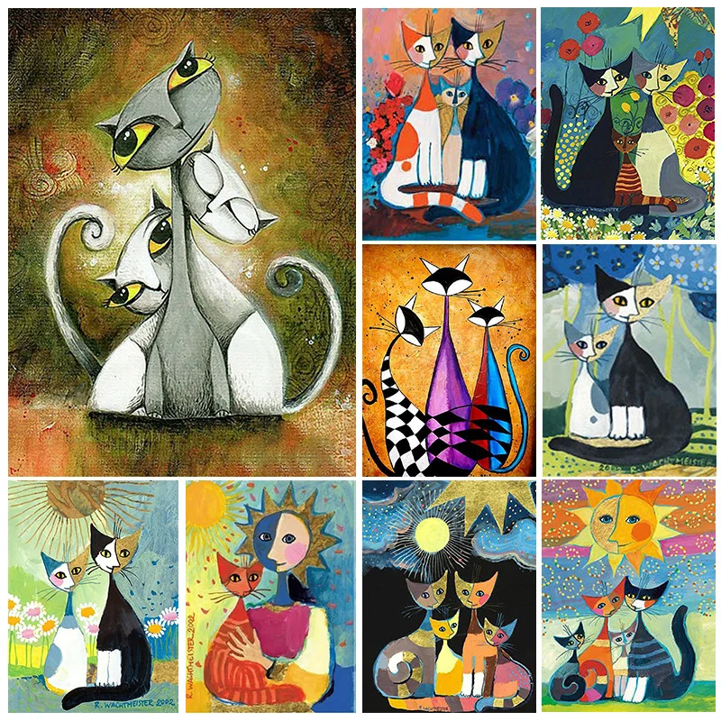 5D Diy Diamond Painting Cartoon Abstract Cat Full Rhinestone Embroidery Mosaic Art Cross Stitch Kit Home Decor New Arrivals 2023