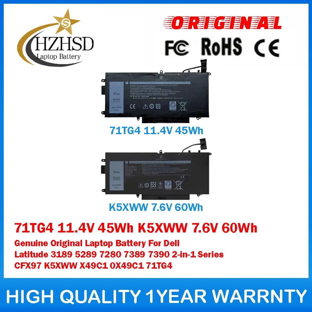 

Оригинальный аккумулятор для ноутбуков Dell Latitude 3189, 5289, 7280, 7389, 7390 2-в-1, 71TG4 11.4V 45Wh, K5XWW 7.6V 60Wh, CFX97